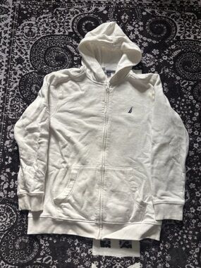 Nautica White Zip Up Hoodie Youth L 14-16